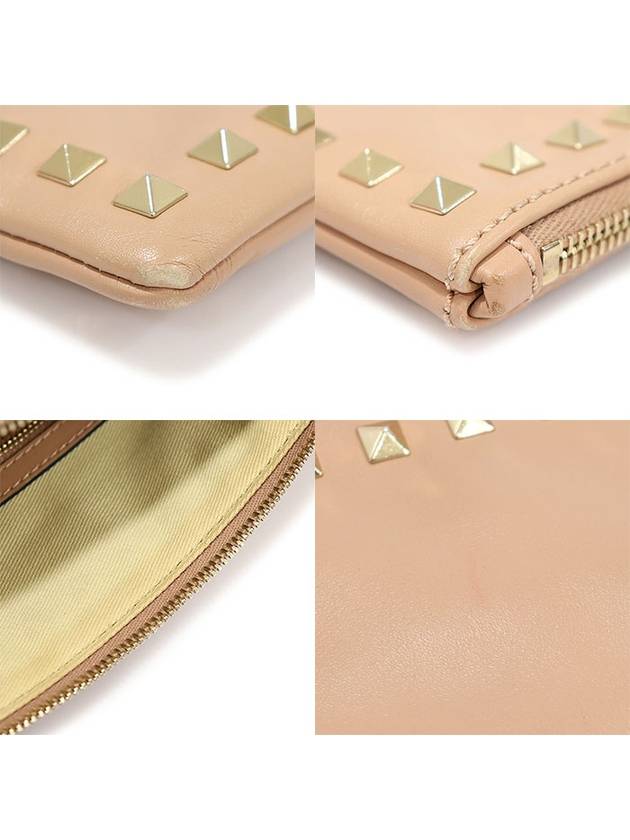 KW2B0147BOL Pink Beige Calfskin Gold Plated Rockstud Large Pouch Clutch - VALENTINO - BALAAN 6