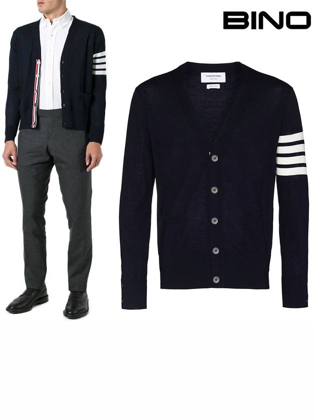 Men's Sustainable Classic Diagonal Wool Cardigan Navy - THOM BROWNE - BALAAN 2