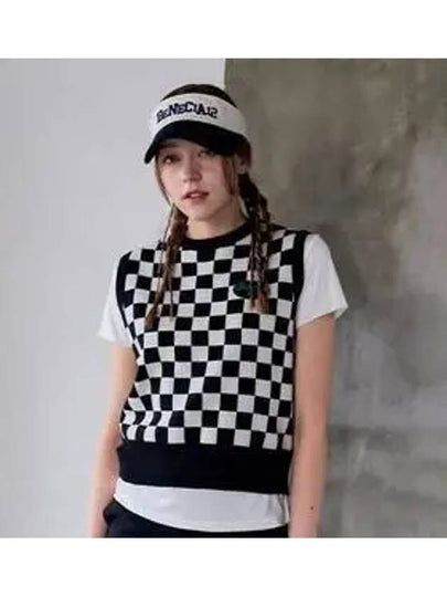 Checkerboard round neck knit vest black - BENECIA12 - BALAAN 2