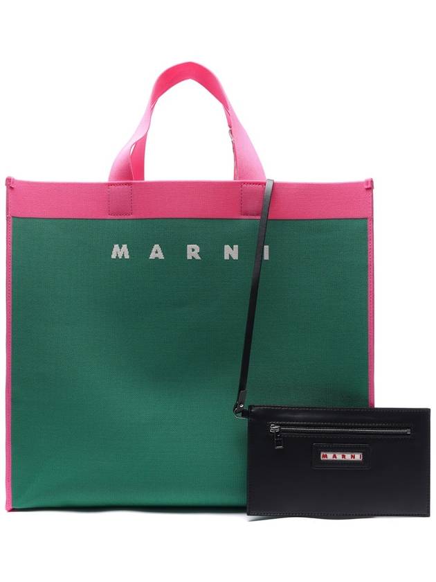 colorblock jacquard tote bag green - MARNI - BALAAN.