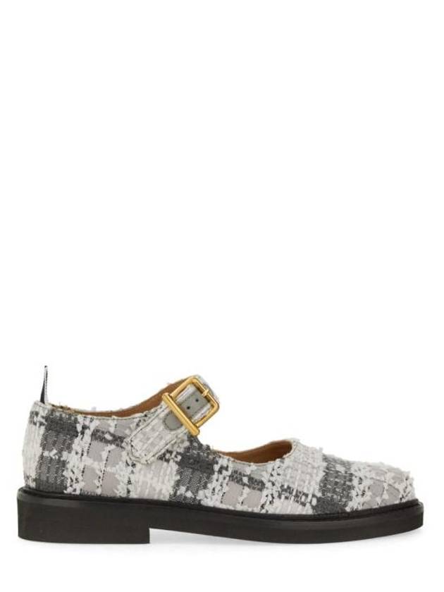 Tartan Check Tweed Ballerina Shoes Medium Grey - THOM BROWNE - BALAAN 2