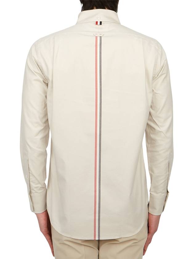 Men's Flannel Back Stripe Straight Fit Cotton Long Sleeve Shirt Beige - THOM BROWNE - BALAAN 3