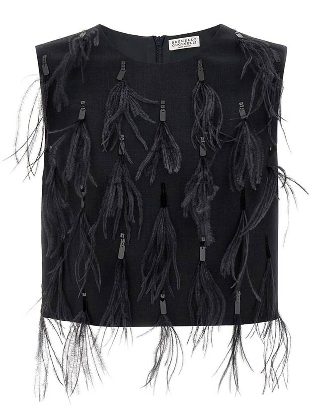 Brunello Cucinelli Sequin Feather Top - BRUNELLO CUCINELLI - BALAAN 1