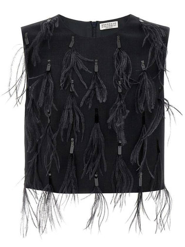 Brunello Cucinelli Sequin Feather Top - BRUNELLO CUCINELLI - BALAAN 1