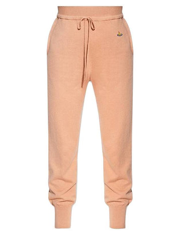 Women's Embroidered Logo Cashmere Blend Track Pants Dark Beige - VIVIENNE WESTWOOD - BALAAN 1