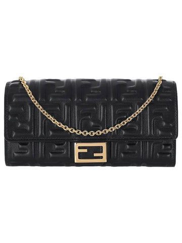 Baguette Chain Leather Cross Black - FENDI - BALAAN.