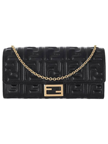 Baguette Continental Chain Leather Long Wallet Black - FENDI - BALAAN 1