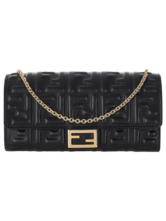 Baguette Continental Chain Leather Long Wallet Black - FENDI - BALAAN 1