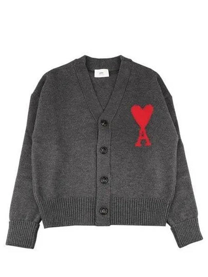 Big Heart Logo Wool Cardigan Grey - AMI - BALAAN 2