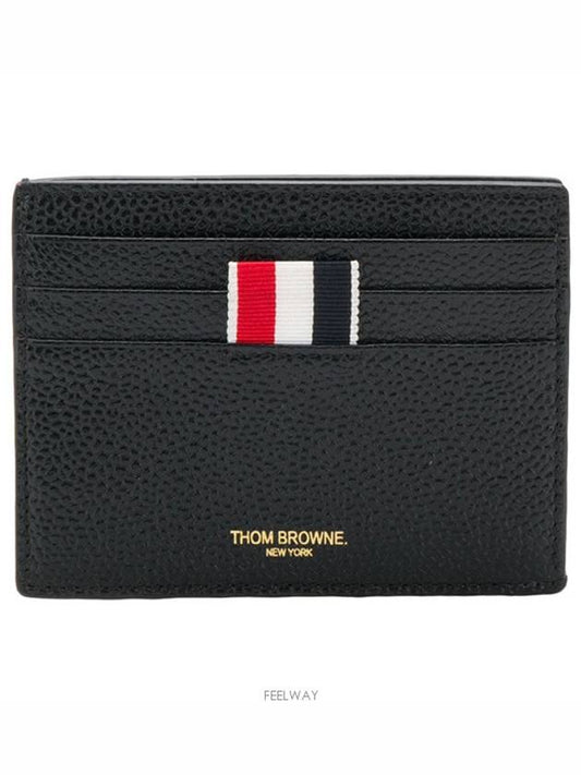 Pebble Grain Leather Stripe Note Compartment Card Wallet Black - THOM BROWNE - BALAAN 2