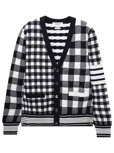 Diagonal Stripe Funmix Gingham Jacquard Cardigan - THOM BROWNE - BALAAN 1