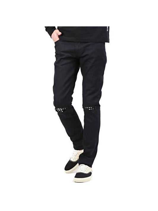 Men's Studded Knee Slim Fit Pants Black - SAINT LAURENT - BALAAN.