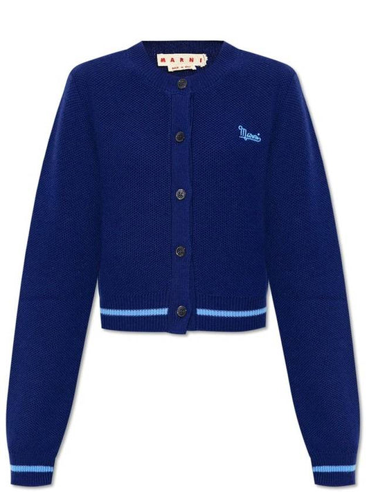 Embroidered Logo Virgin Wool Cardigan Blue - MARNI - BALAAN 2