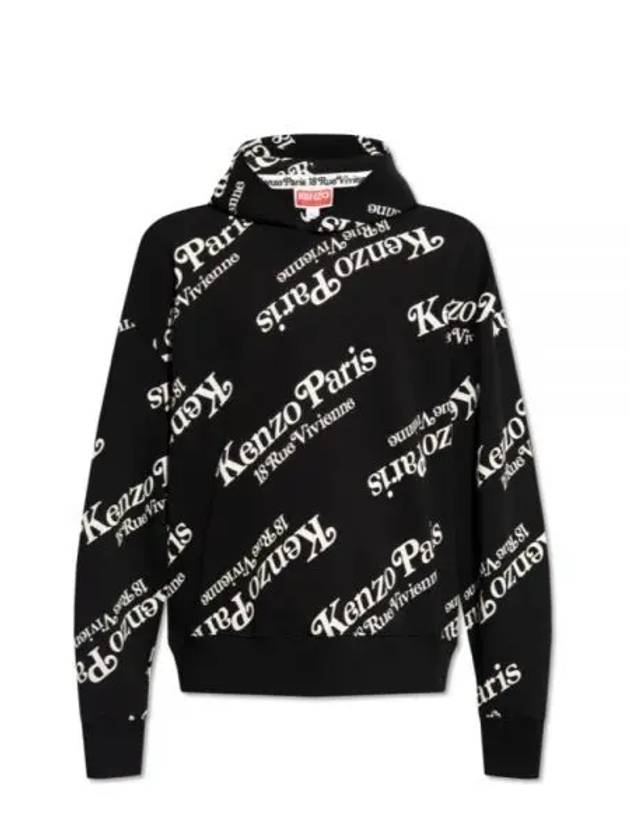 Oversized Genderless Logo All Over Cotton Hoodie Black - KENZO - BALAAN 2