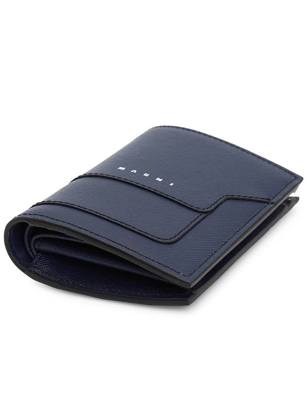 Men's Logo Print Leather Card Wallet Navy - MARNI - BALAAN 3