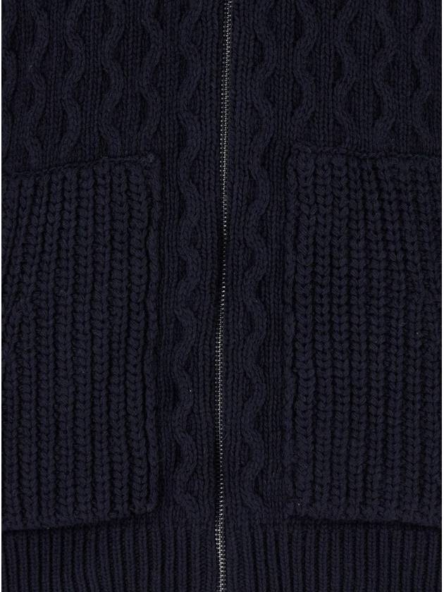 Blue Zip-Up Cardigan With Detachable Hood In Cable Knit Wool Man - TAGLIATORE - BALAAN 3