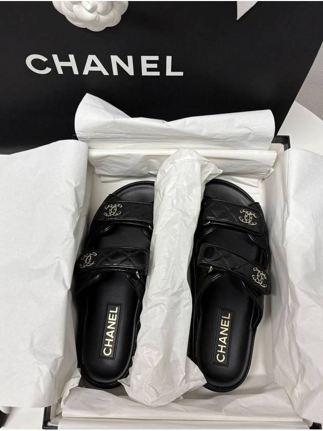 CC Logo Velcro Sandals Black - CHANEL - BALAAN 5