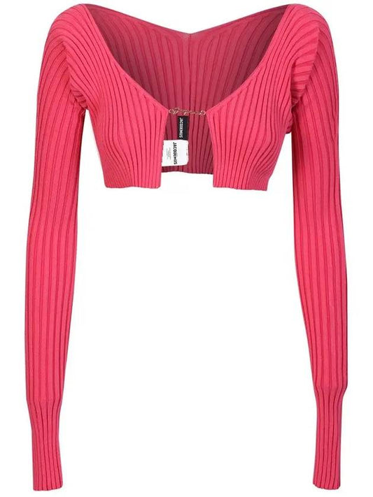 La Maille Pralu Micro Charm Logo Cardigan Pink - JACQUEMUS - BALAAN 2