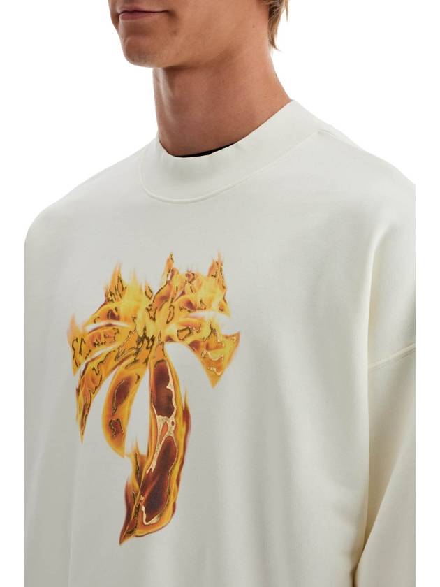 Palm Angels Burning Crew Neck Sweatshirt Off White - PALM ANGELS - BALAAN 5