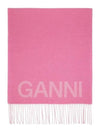 logo wool muffler pink - GANNI - BALAAN.