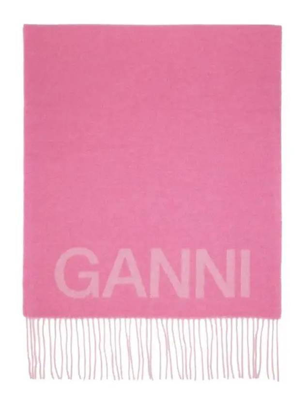 logo wool muffler pink - GANNI - BALAAN.