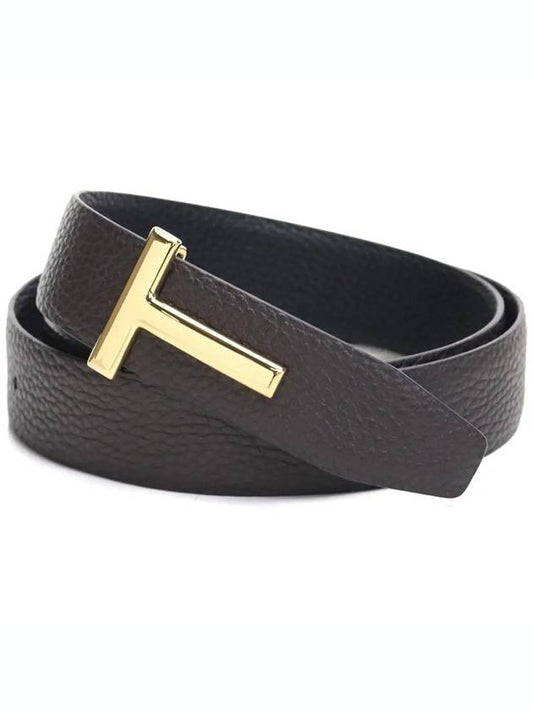 Reversible T Logo Leather Belt Dark Brown - TOM FORD - BALAAN 2