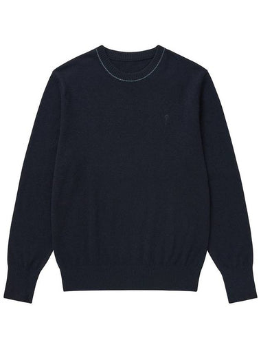 Basic crew neck knit navy - SOLEW - BALAAN 1