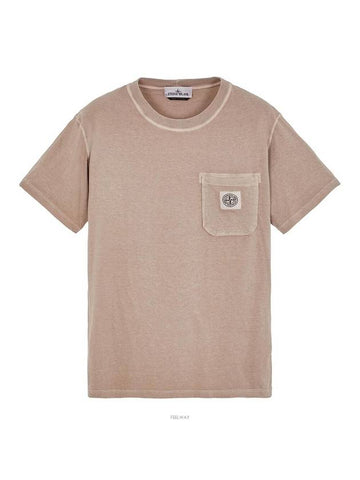 Men's Pisato Effect Logo Patch Pocket Short Sleeve T-Shirt Beige Grey - STONE ISLAND - BALAAN 1