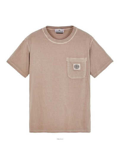 Men's Pisato Effect Logo Patch Pocket Short Sleeve T-Shirt Beige Grey - STONE ISLAND - BALAAN 2