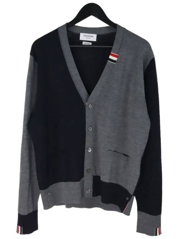 MKC489 FY1014 415 Two tone tab wool cardigan gray Thom Browne - THOM BROWNE - BALAAN 5