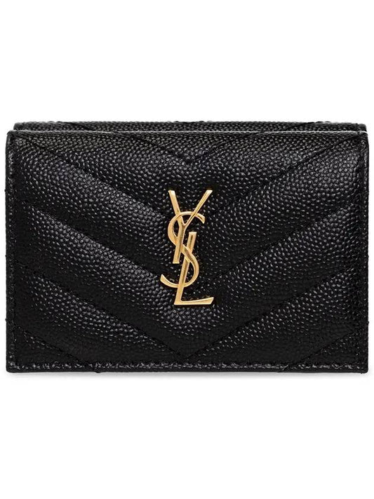 Monogram Quilted Mini Half Wallet Black - SAINT LAURENT - BALAAN 1