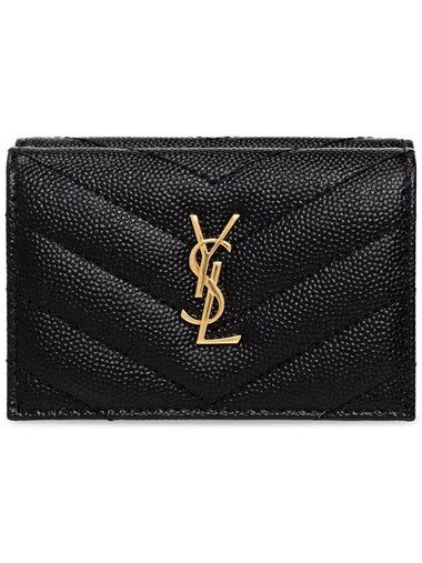 Monogram Quilted Mini Half Wallet Black - SAINT LAURENT - BALAAN 1