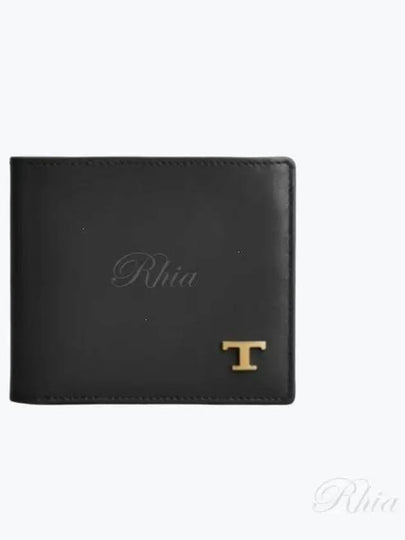 Men's Logo Plaque Leather Half Wallet Black - TOD'S - BALAAN 2