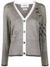 Hector Icon 4 Bar Classic V-neck Fine Merino Cardigan Grey - THOM BROWNE - BALAAN 7