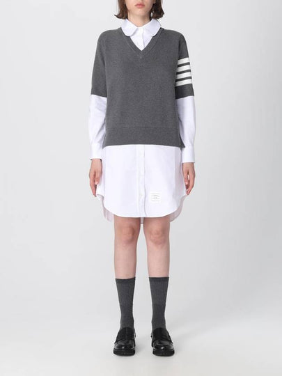 Women's 4 Bar Cotton Shirt Midi Dress White Grey - THOM BROWNE - BALAAN 2