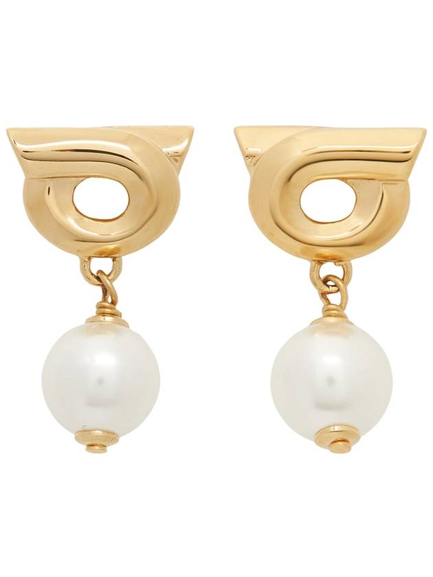 Gancini Pearl Drop Earrings Gold - SALVATORE FERRAGAMO - BALAAN 2