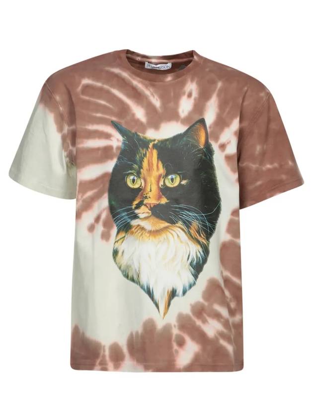 Cat Print Tie Dye Short Sleeve T-Shirt Brown - JW ANDERSON - BALAAN 1