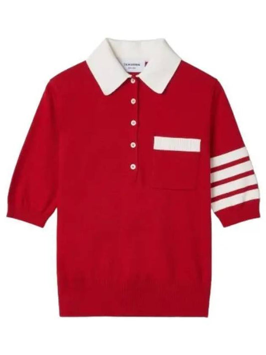 4 Bar Hector Polo Knit Short Sleeve T Shirt Red - THOM BROWNE - BALAAN 1