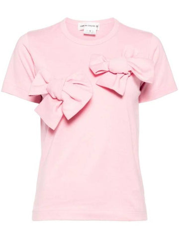 Ribbon Cotton Short Sleeve T-Shirt Pink - COMME DES GARCONS - BALAAN 1