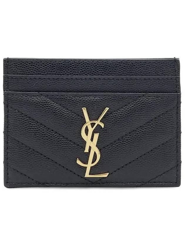 Gold Hardware Matelasse Caviar Leather Card Wallet Black - SAINT LAURENT - BALAAN 3