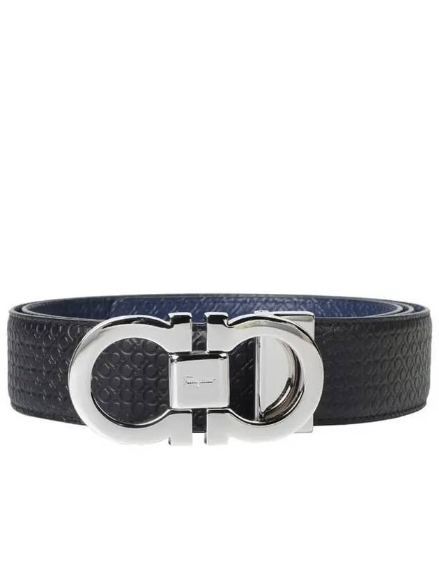 Double Gancini Reversible Leather Belt Black Fiore Blue - SALVATORE FERRAGAMO - BALAAN 2