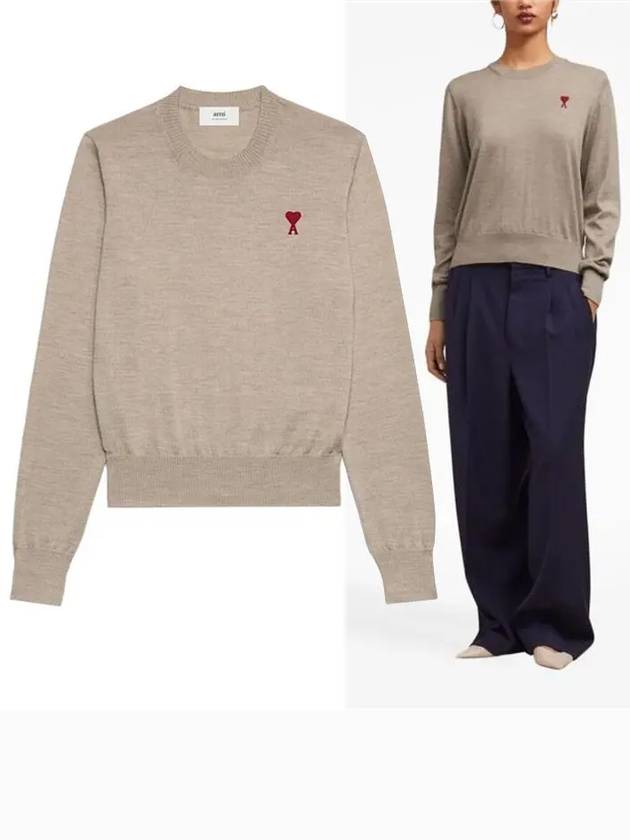 Women s Heart Logo Wool Knit FKS111KN0025 - AMI - BALAAN 1