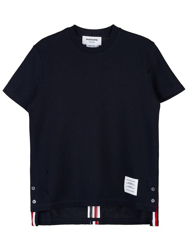 Center Back Stripe Classic Cotton Pique Relaxed Fit Short Sleeve T-Shirt Navy - THOM BROWNE - BALAAN 3