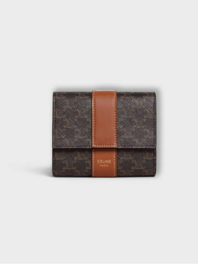 Triomphe Canvas Lambskin Trifold Small Half Wallet Tan - CELINE - BALAAN 2