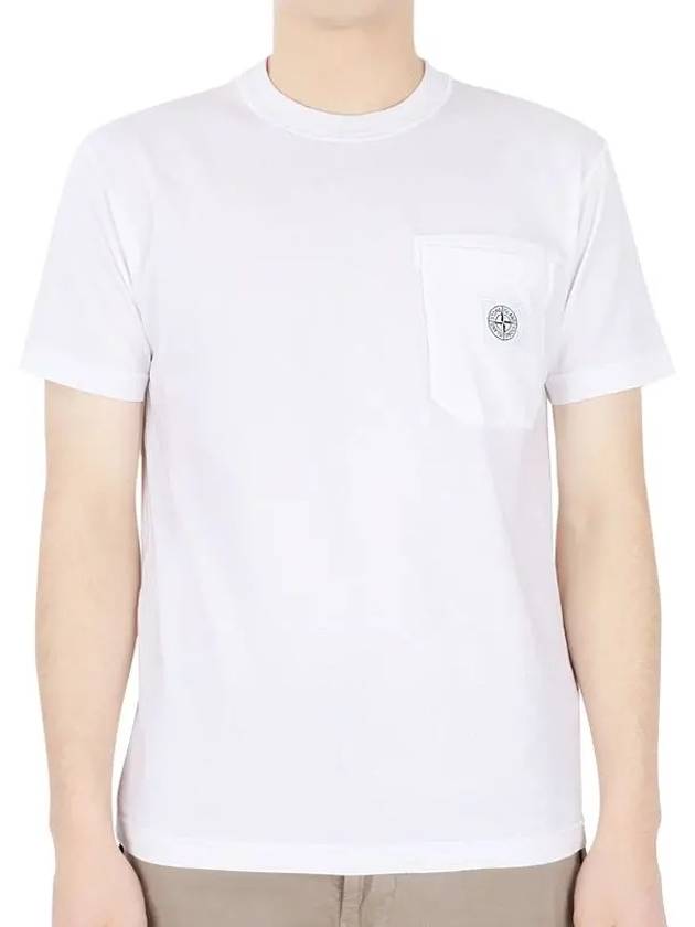 Men's Pisato Effect Logo Patch Pocket Short Sleeve T-Shirt White - STONE ISLAND - BALAAN 3