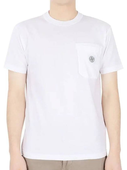 Men's Pisato Effect Logo Patch Pocket Short Sleeve T-Shirt White - STONE ISLAND - BALAAN 2