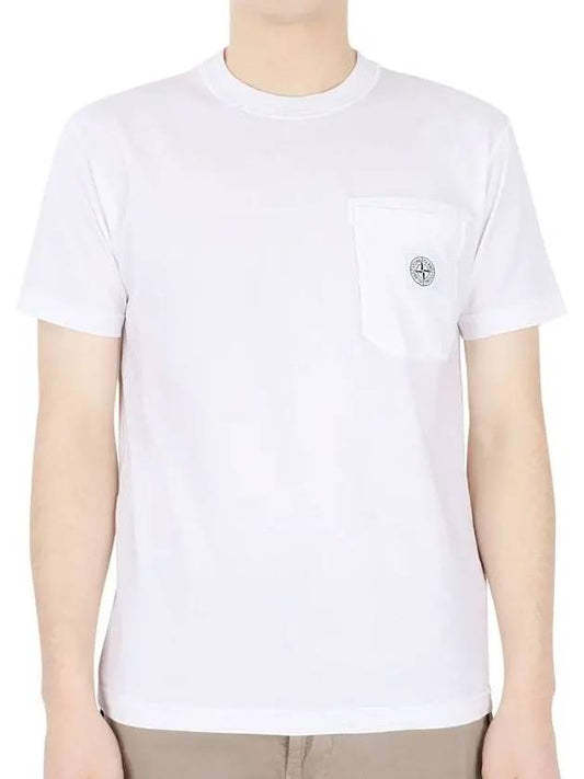 Men's Pisato Effect Logo Patch Pocket Short Sleeve T-Shirt White - STONE ISLAND - BALAAN 2