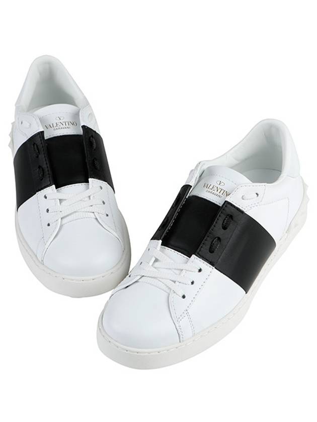 Men's Hidden Open Band Low Top Sneakers White Black - VALENTINO - BALAAN 3