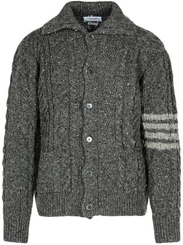 4-Bar Arm Band Knit Cardigan Grey - THOM BROWNE - BALAAN 3