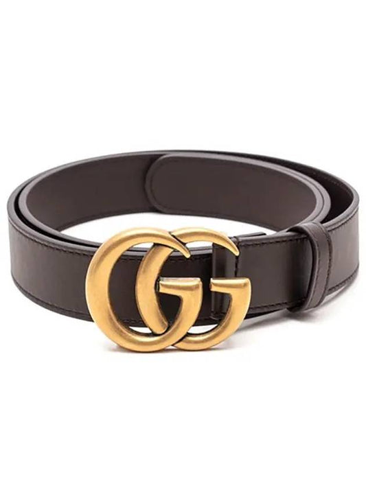 Men's GG Marmont Double G Buckle Gold Hardware Leather Belt Dark Brown - GUCCI - BALAAN 2